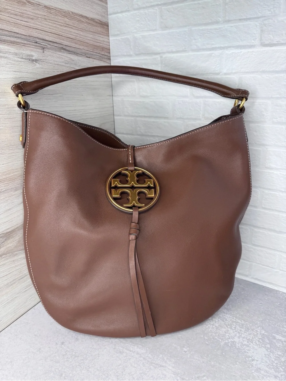 Tory Burch Miller Brown Leather Slouchy Hobo Shoulder Bag